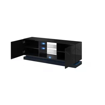 TV statīvs cama meble QIU 160 — MDF melns spīdīgs, 1600×420×570 mm