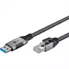 Ethernet kabelis USB-A 3.2 Gen1 spraudnis > RJ-45 spraudnis, LAN adapteris melns/sudrabains, 2 metri, pīts auduma apvalks