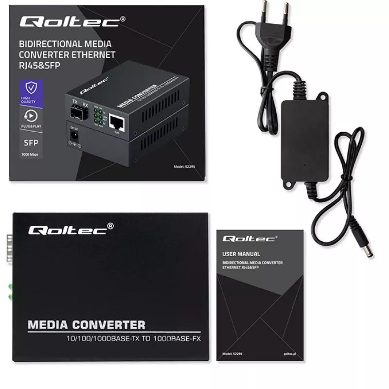 Mediju pārveidotājs SWITCH Ethernet 1x RJ45 1x SFP