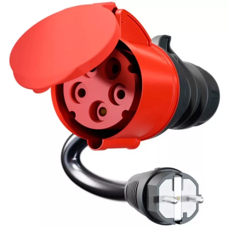 go-e adapteris Gemini flex 22 kW, CEE sarkans trīsfāžu spraudnis 32A > mājsaimniecības kontaktligzda (melns, 30 cm)