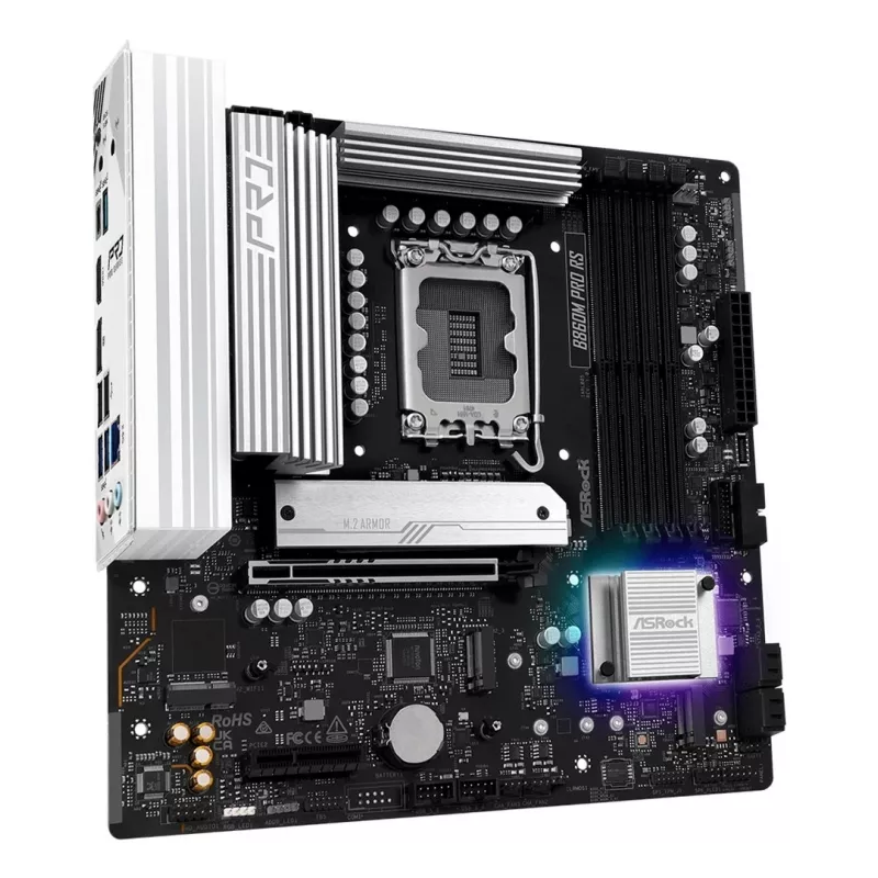Mātesplate ASROCK B860M Pro RS — Intel B860, LGA 1851, micro ATX, DDR5, 4× DIMM, 2.5Gb LAN, 1×PCIe5 x16
