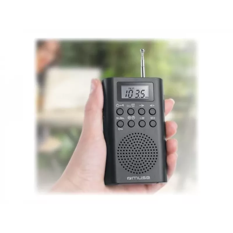 Portatīvais radio Muse M-03 R ar FM PLL noskaņošanu, LCD displeju, ārējo antenu, melns
