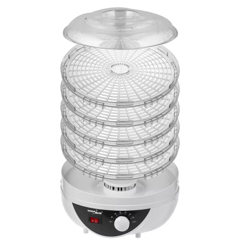 GreenBlue sēņu, dārzeņu un augļu žāvētājs, 250W jauda, ļoti kluss, 5 sieti, GB195