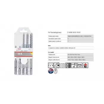 Triecienurbju uzgaļu komplekts Bosch PRO SDS plus-5X, 5 gab. (SDS-plus)