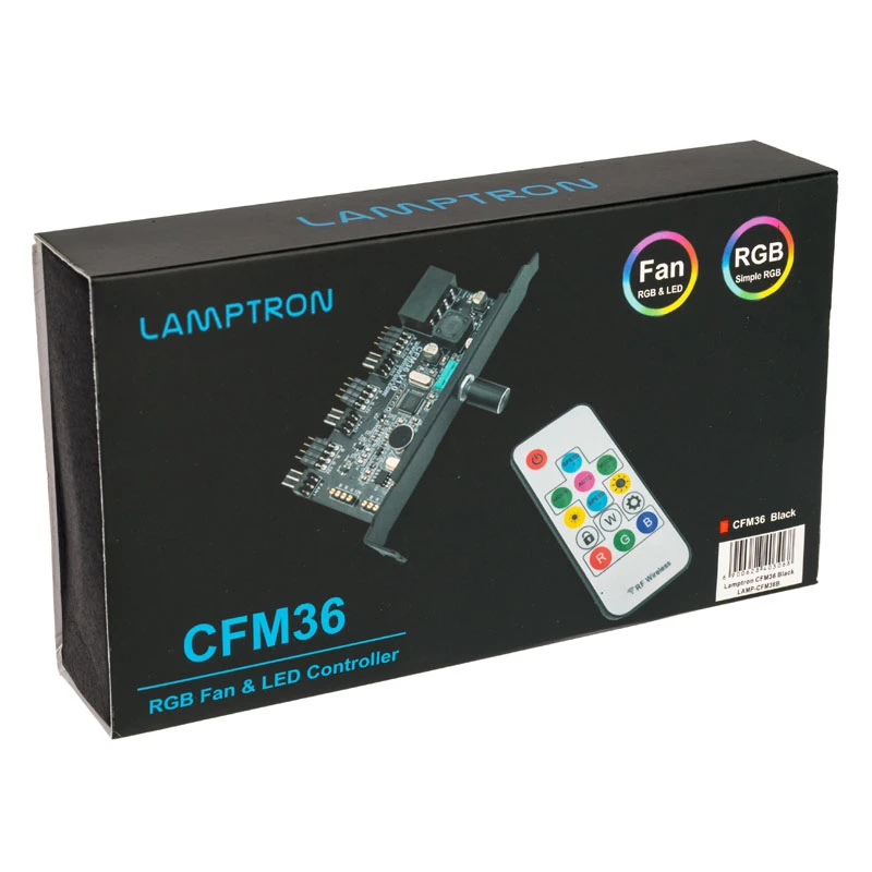 Ventilatoru un RGB LED kontrolleris Lamptron CFM36 PCI slotam, melns
