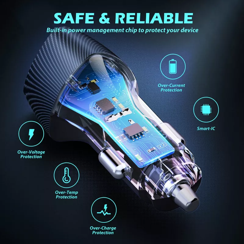 Auto lādētājs Tellur FCC10 38W 6A PD20W QC3.0 — USB-C un USB-A transportlīdzekļa strāvas adapteris