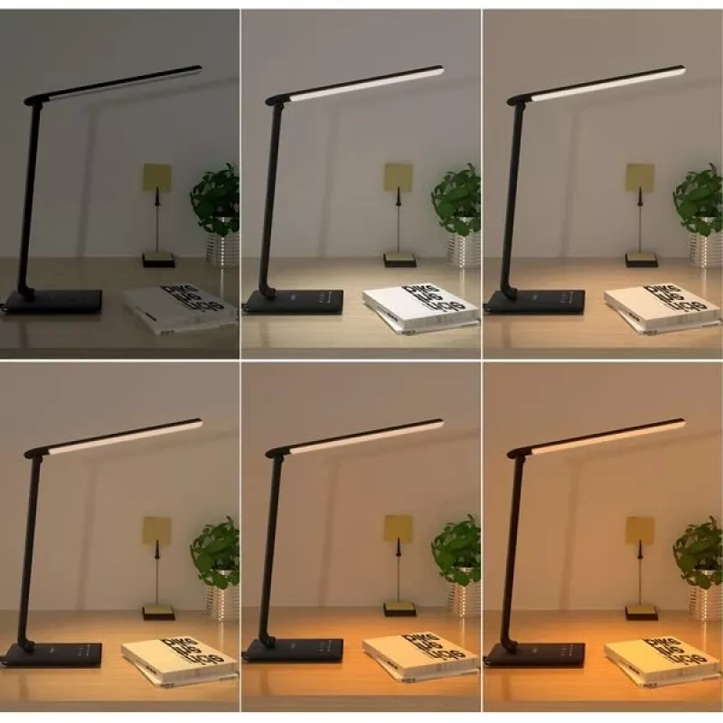 LED galda lampa Aukey LT-T10 12W 3000–6500K — regulējama krāsu temperatūra, melna