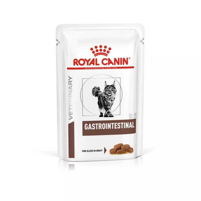 Mitrā kaķu barība Royal Canin Gastrointestinal 85 g paciņa — gaļa, 12 x 85 g, pieaugušiem kaķiem, kuņģa-zarnu trakta problēmām