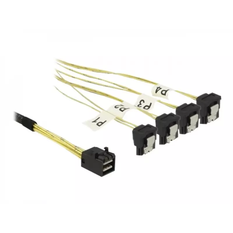 SCSI kabelis DeLOCK 85685 Melns Dzeltens 1 m 1 x Mini SAS HD SFF-8643 4 x SATA 7 pin