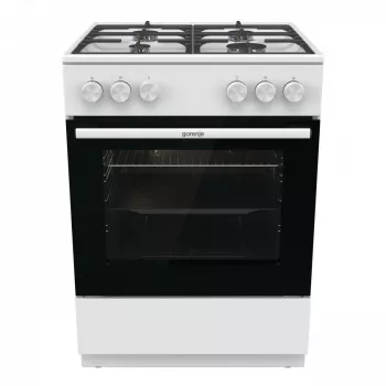 Brīvi stāvoša gāzes plīts Gorenje GG6A10WFFM, balta, 4 degļu plīts virsma, 72 L gāzes cepeškrāsns, rotējošas priekšējās vadības ierīces
