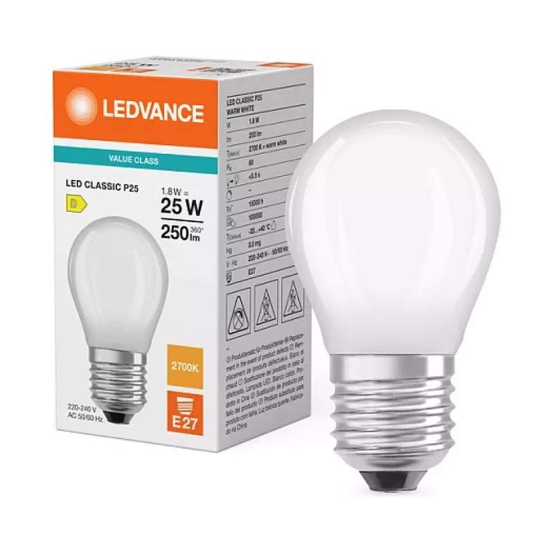 Osram LED Classic P 25 Filament P 1.8W 827 matēta E27 LED spuldze, klasiska mini