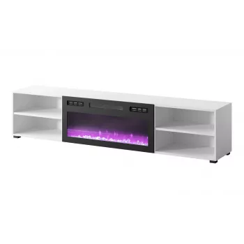 TV skapītis cama meble POLO 180x33x39 cm ar elektrisko kamīnu 1400–1600 W, lamināts, balts/melns