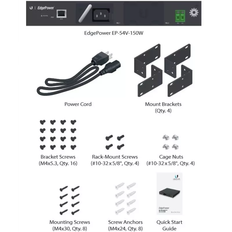 Barošanas bloks UBIQUITI EP-54V-150W 150 W, maiņstrāva 100–240 V, 50–60 Hz, melns