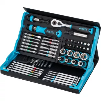 Uzgriežņu un uzgaļu komplekts Hazet 2200SC-32 — 59 gabali, 1/4 collu reversais sprūdrats, melns/zils