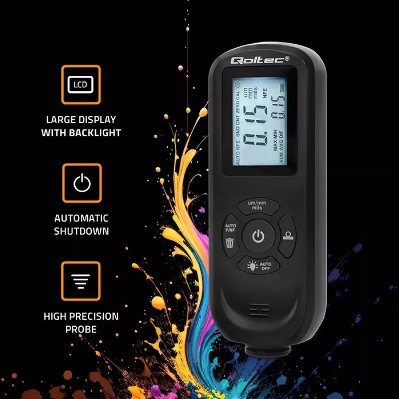 Pārklājuma biezuma mērītājs QOLTEC 50646 LCD 0–2000 µm