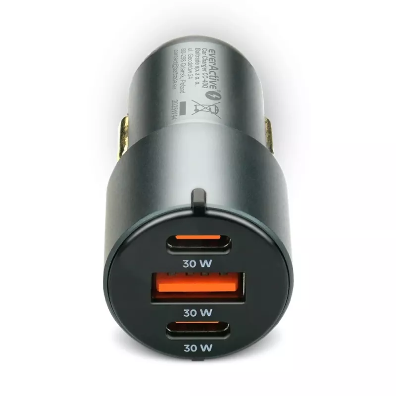 Automašīnas lādētājs everActive CC-40Q QC3.0 60W, USB automašīnas strāvas adapteris mobilo ierīču uzlādēšanai