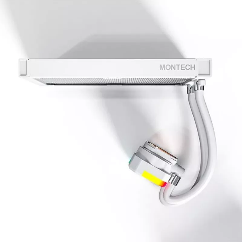 AIO ūdens dzesētājs Montech Hyper Flow ARGB 240 mm balts — 240 mm radiators, ARGB apgaismojums, balta apdare