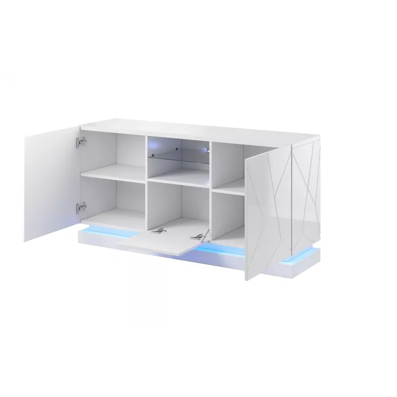 QIU 2D1K kumode 150x41.5x75 cm glancēts balts/glancēts balts