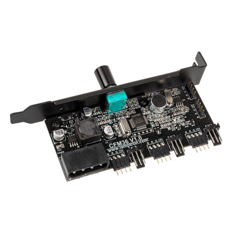 Ventilatoru un RGB LED kontrolleris Lamptron CFM36 PCI slotam, melns