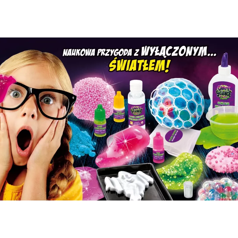 Zinātnes komplekts Liscianigiochi Crazy Science Slime in the dark 304-PL89239 — tumsā spīdošo gļotu eksperimentu komplekts
