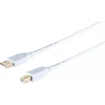 USB 2.0 A–B kabelis ShiverPeaks 1,0 m, High Speed, zeltīti kontakti, balts