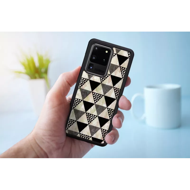 Aizsargājošs tālruņa maciņš iKins Samsung Galaxy S20 Ultra — piramīdas raksts, melns