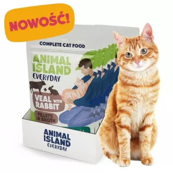 ANIMAL ISLAND Teļa gaļa ar truša filejām buljonā - mitrā kaķu barība - 12x85g