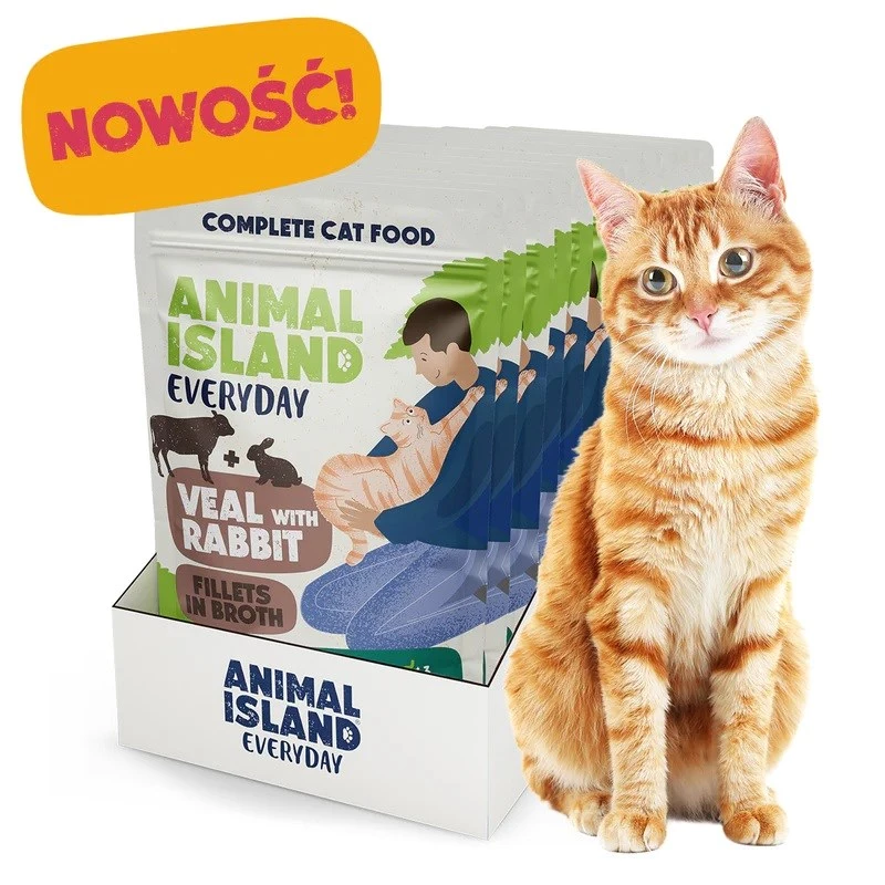 ANIMAL ISLAND Teļa gaļa ar truša filejām buljonā - mitrā kaķu barība - 12x85g