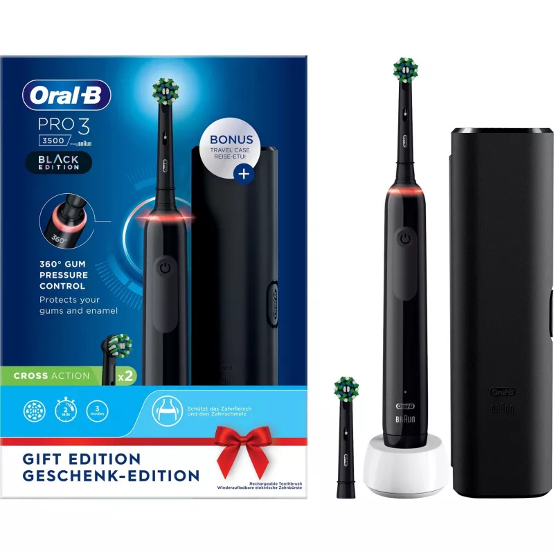 Oral-B Pro 3 3500 pieaugušo rotējošā zobu suka melnā krāsā