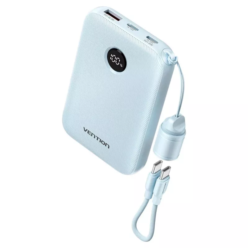 Power bank Vention 10000mAh 22.5W — 2× USB‑C, 1× USB‑A, blue