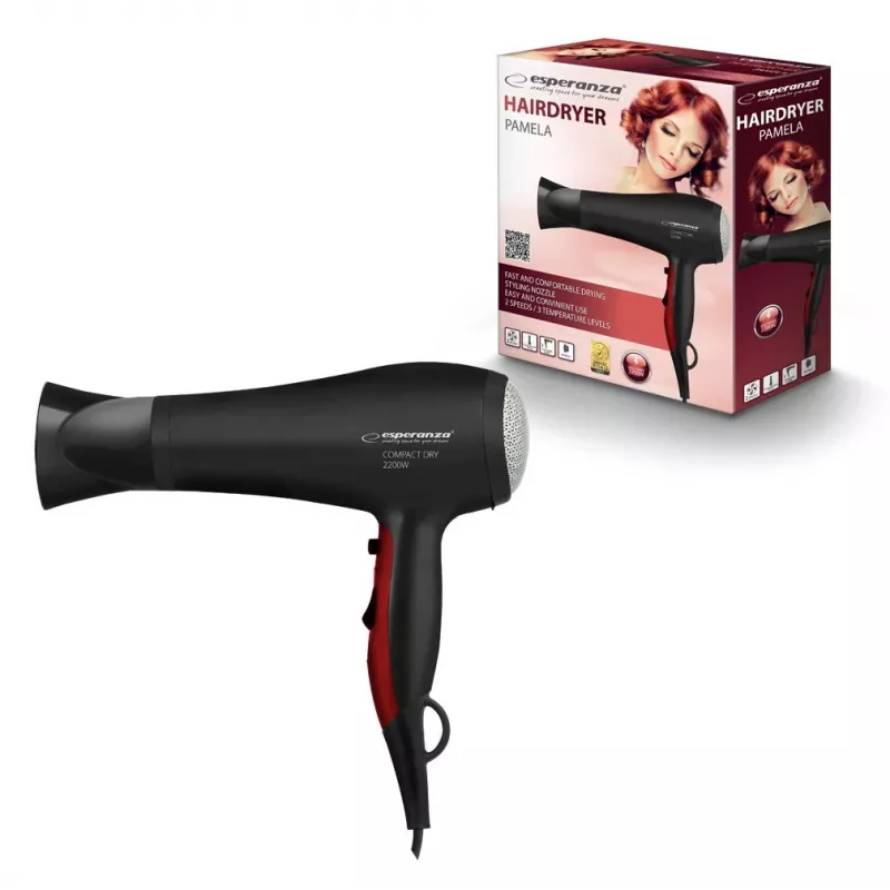 Esperanza Ebh004k Pamela 2200w matu žāvētājs sudraba krāsā