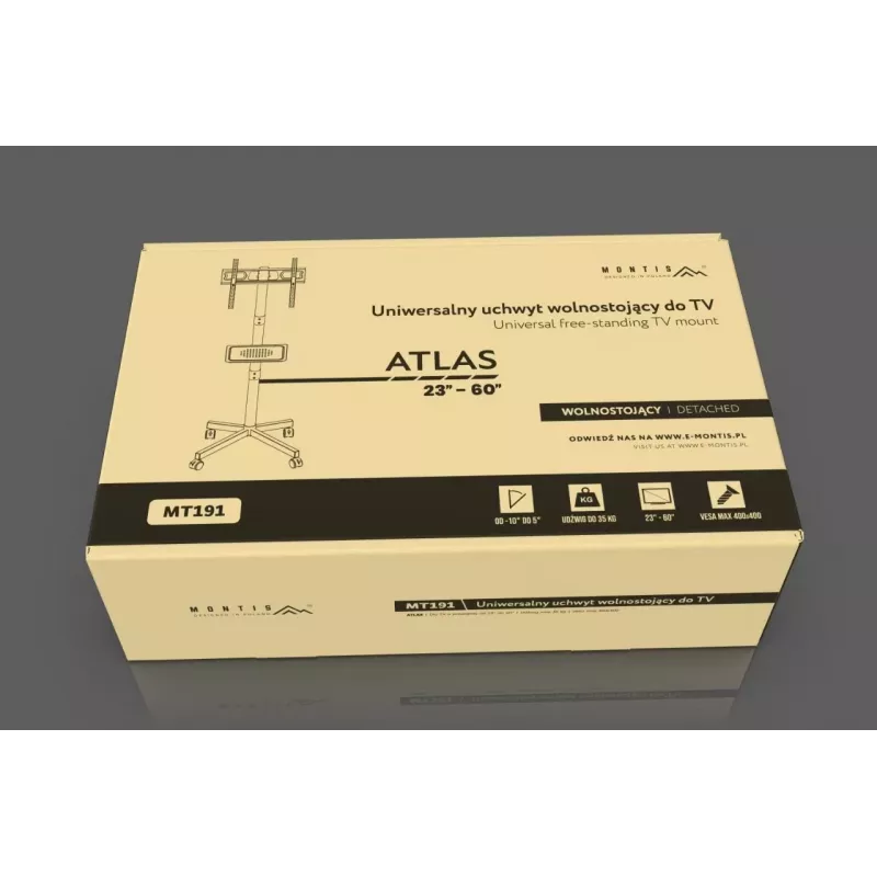 Mobilais TV statīvs MONTIS MT191 ATLAS 26–60 collu ekrāniem, maks. slodze 35 kg, VESA līdz 400x400