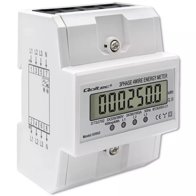 Trīsfāzu elektroniskais skaitītājs QOLTEC 50992 400V 100A