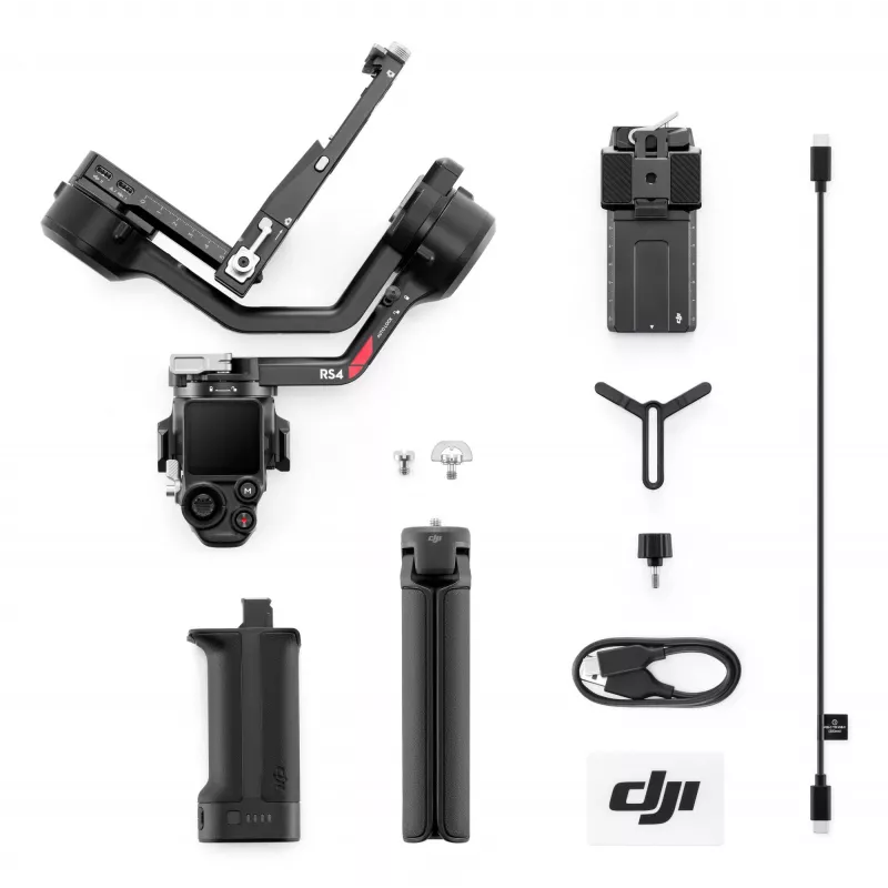 Rokas kameras stabilizators DJI RS4, alumīnija korpuss, 12 stundu baterija, 1,066 kg, melns
