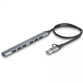 DELOCK 4 Port plāns USB Hub — USB 3.2 Gen 1 Host Type-C, 3× USB 5 Gbps Type-C + 1× USB 5 Gbps Type-A, pelēks, metāls