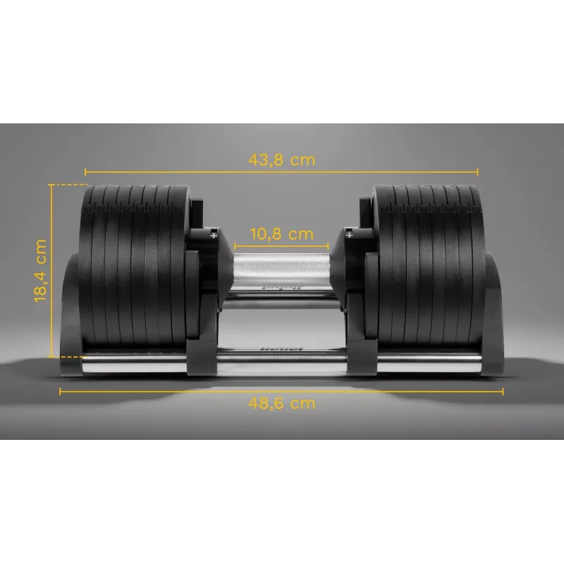 Regulējama čuguna hantele Rebel Active 36 kg, automātiska 2 kg soļu regulēšana
