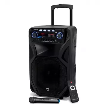 Pārnēsājams karaoke skaļrunis MANTA SPK5021PRO 20W, 12 collu zemfrekvences skaļrunis, 80W RMS, Bluetooth, baterija līdz 5h, SD/USB, mikrofona un ģitāras ieejas