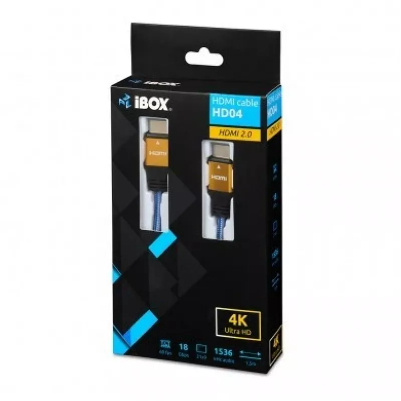 HDMI kabelis IBOX ITVFHD04 1,5 m, HDMI 2.0, 18 Gbps, 4K (4096×2160), apzeltīti kontakti, vīrietis-vīrietis