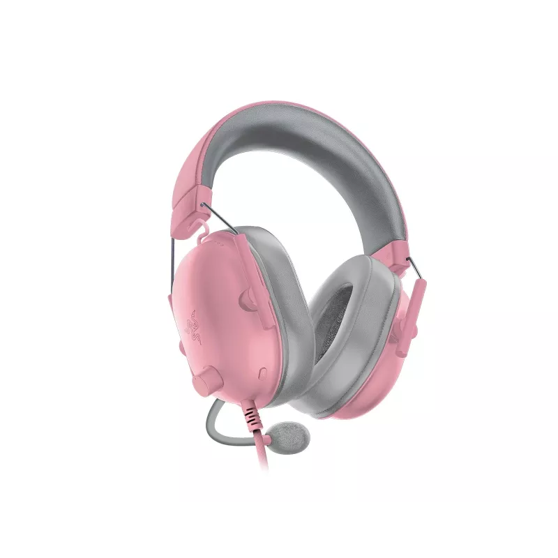 Austiņu komplekts Razer Melnsshark V2 X vadu binaurālas spēļu austiņas, 3,5 mm, virtuālā 7.1, 32 Ω, putuplasta ausu spilventiņi, rozā