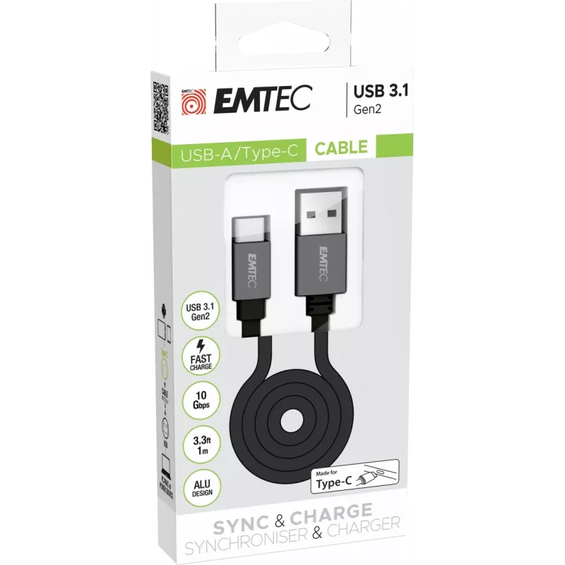 USB kabelis Emtec ECCHAT700TCU3 1,2 m USB 3.2 Gen 2 melns