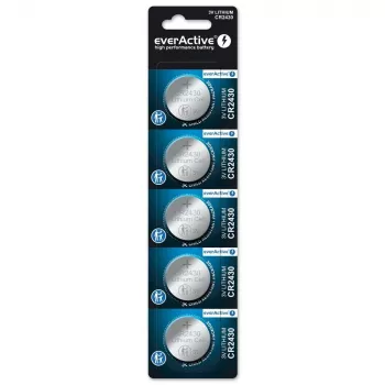 Pogveida baterija everActive CR2430 litija 3 V, 24,5 mm × 3 mm, iepakojumā 5