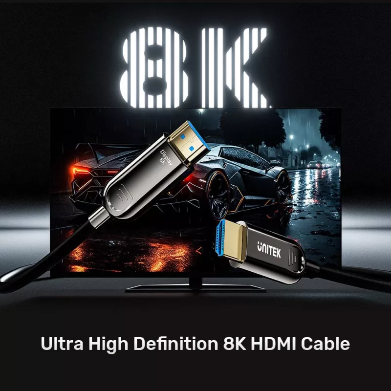 HDMI vads Unitek C11085GY01-15M — HDMI Type A to A, 30 m, HDMI 2.1, 8K@60Hz, 4K@144Hz, zeltīti kontakti, melns