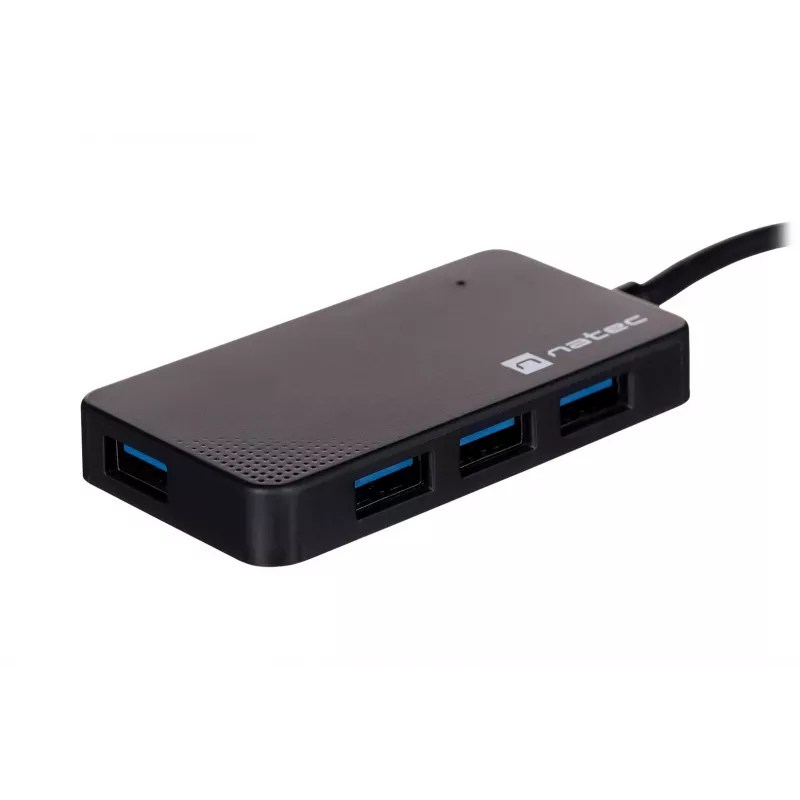 USB centrmezgls NATEC Moth 4 pieslēgvietu USB 3.2 Gen 1 Type-A (5000 Mbit/s), ar USB barošanu, melns, 0,15 m kabelis