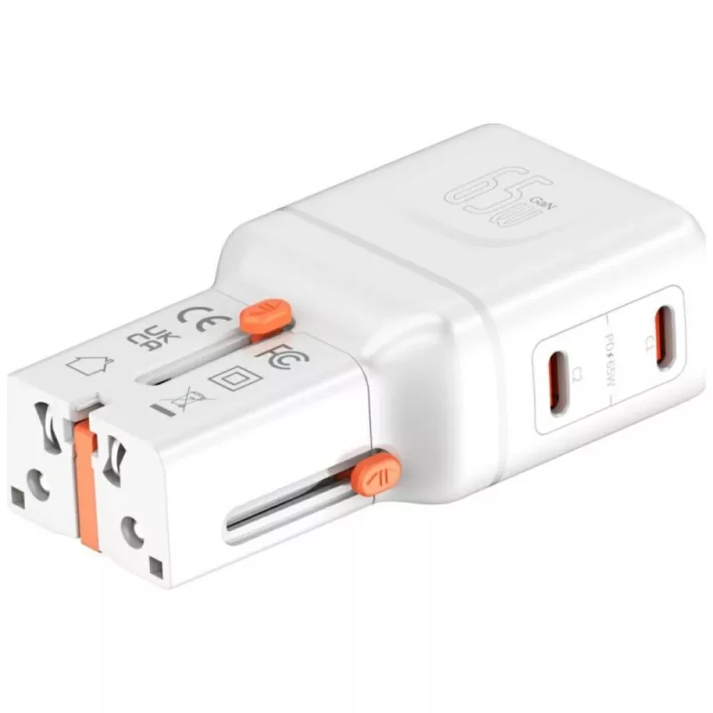 Ceļojumu lādētājs World 65W USB-C + USB-A balts