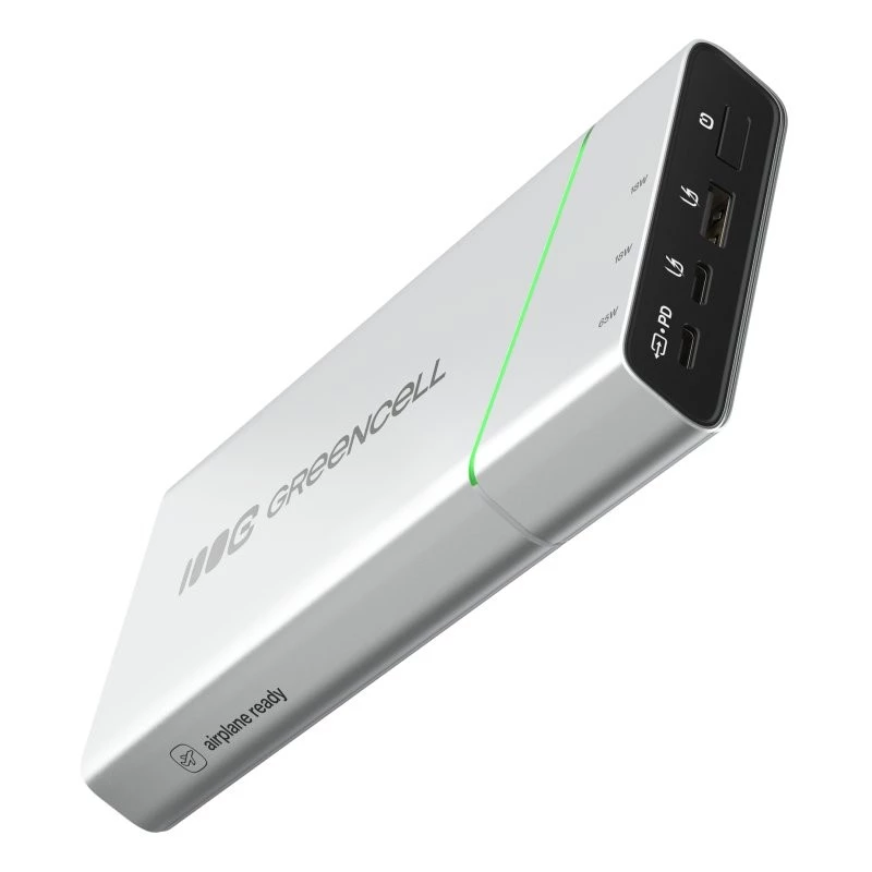 Portatīvs akumulators zaļa Cell BPLGC20P 20800 mAh litija jonu, USB-C PD 65W, 2x USB-C + 1x USB-A, alumīnija korpuss
