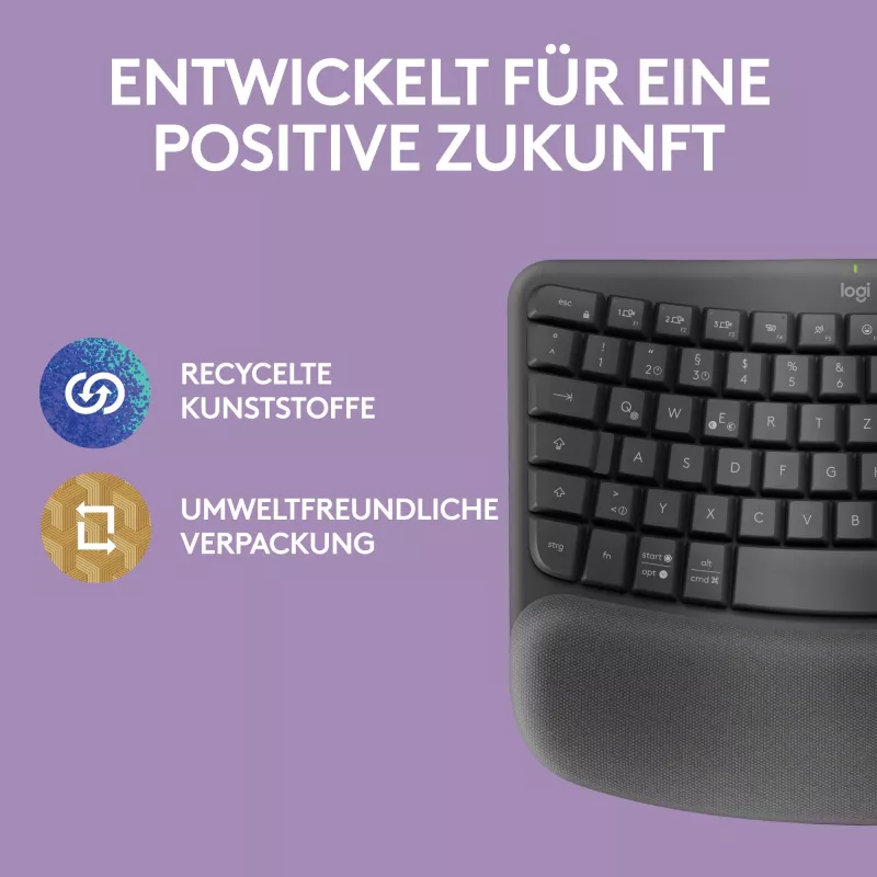 Tastatūra Logitech Wave Keys Office RF bezvadu + Bluetooth QWERTZ vācu grafīts