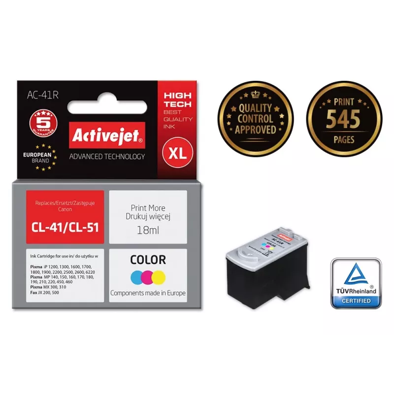 Activejet AC-41R tintes kasetne (aizstājējs Canon CL-41; Premium; 18 ml; krāsaina)