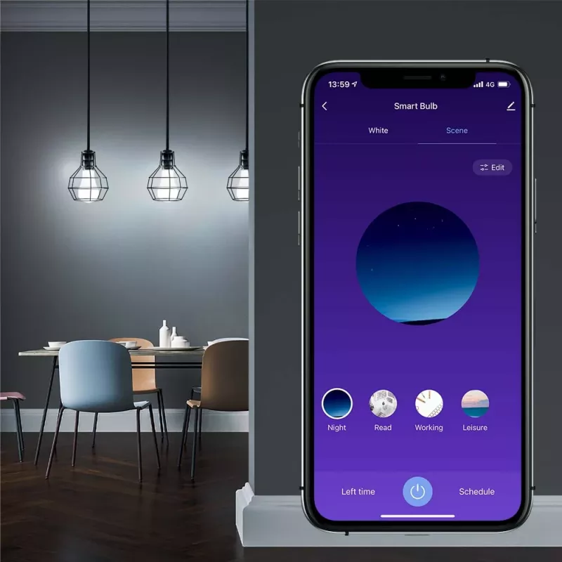 Viedā WiFi spuldze Tellur TLL331341 9 W RGB regulējama — Wi‑Fi RGB LED 9 W, regulējama