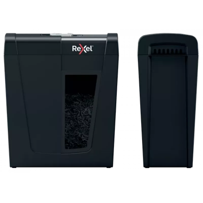 Papīra smalcinātājs REXEL Secure X8 — šķērsgriezuma P-4, 4x40 mm, 8 lapu ietilpība, 14 l tvertne, melns