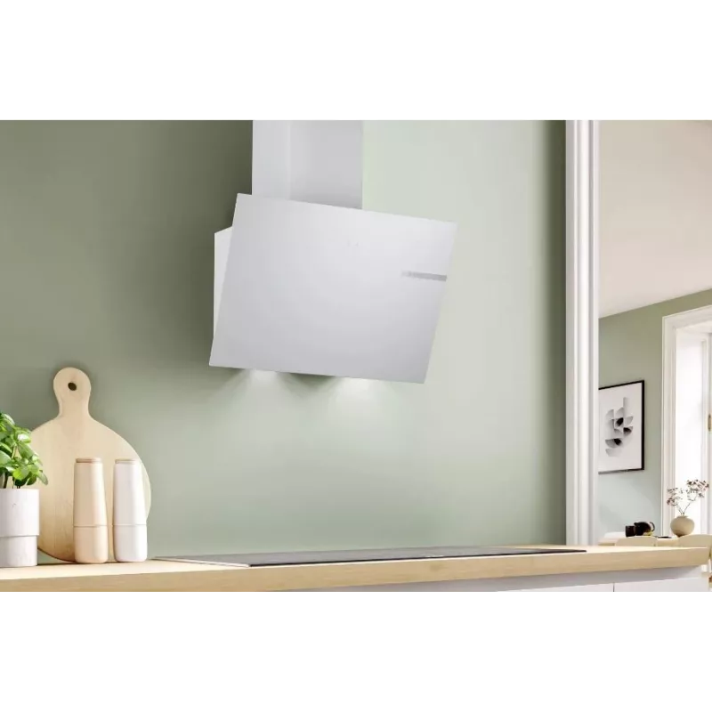 Pie sienas stiprināms tvaika nosūcējs Bosch DWK65DK20, 590×325×690 mm, 550 m³/h, 3 ātrumi, 62 dB, balts, alumīnija tauku filtrs